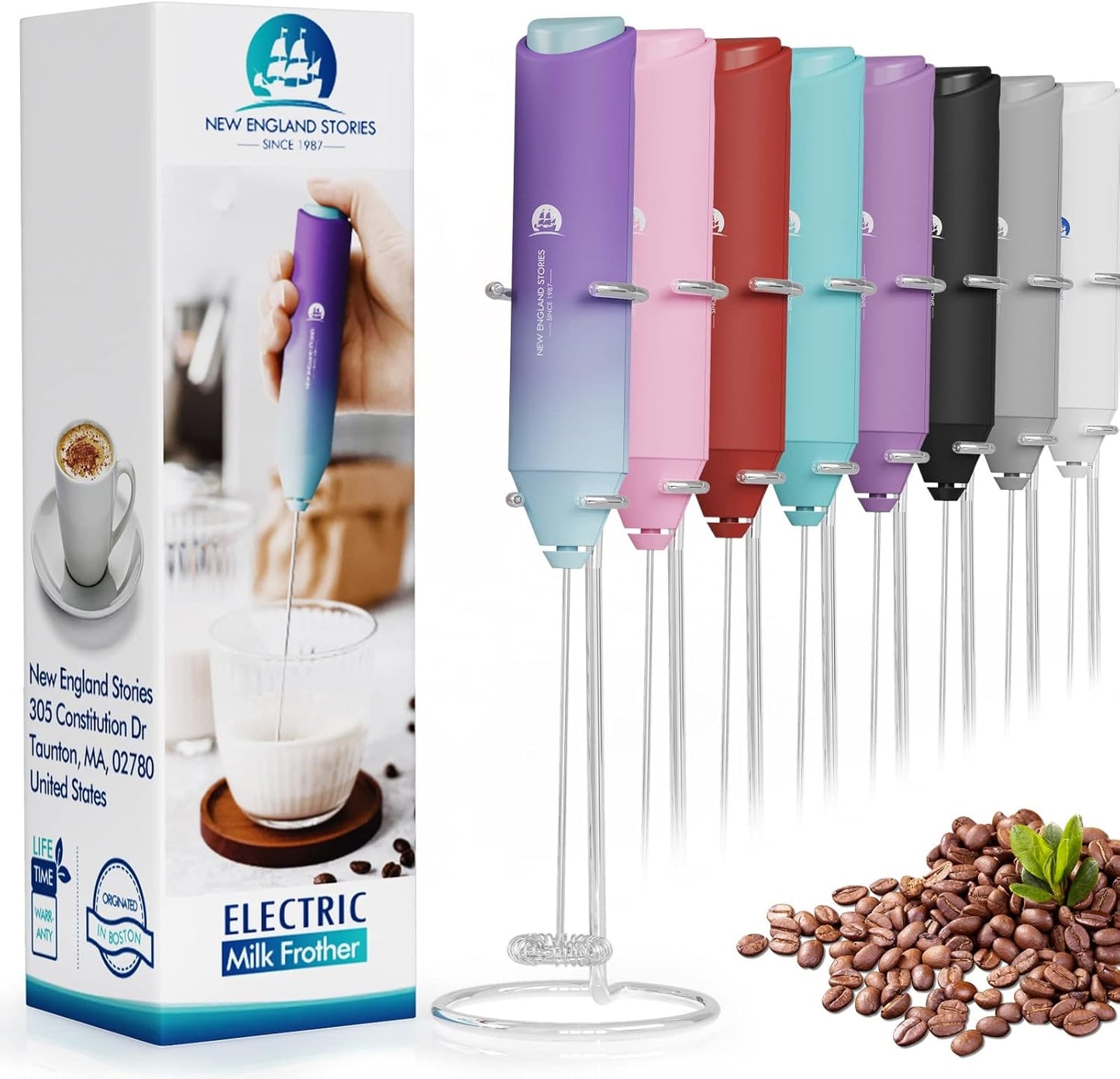 Powerful Milk Frother Handheld Foam Maker, Mini Whisk Drink Mixer for Coffee, Cappuccino, Latte, Matcha, Hot Chocolate, With Stand, Light Purple