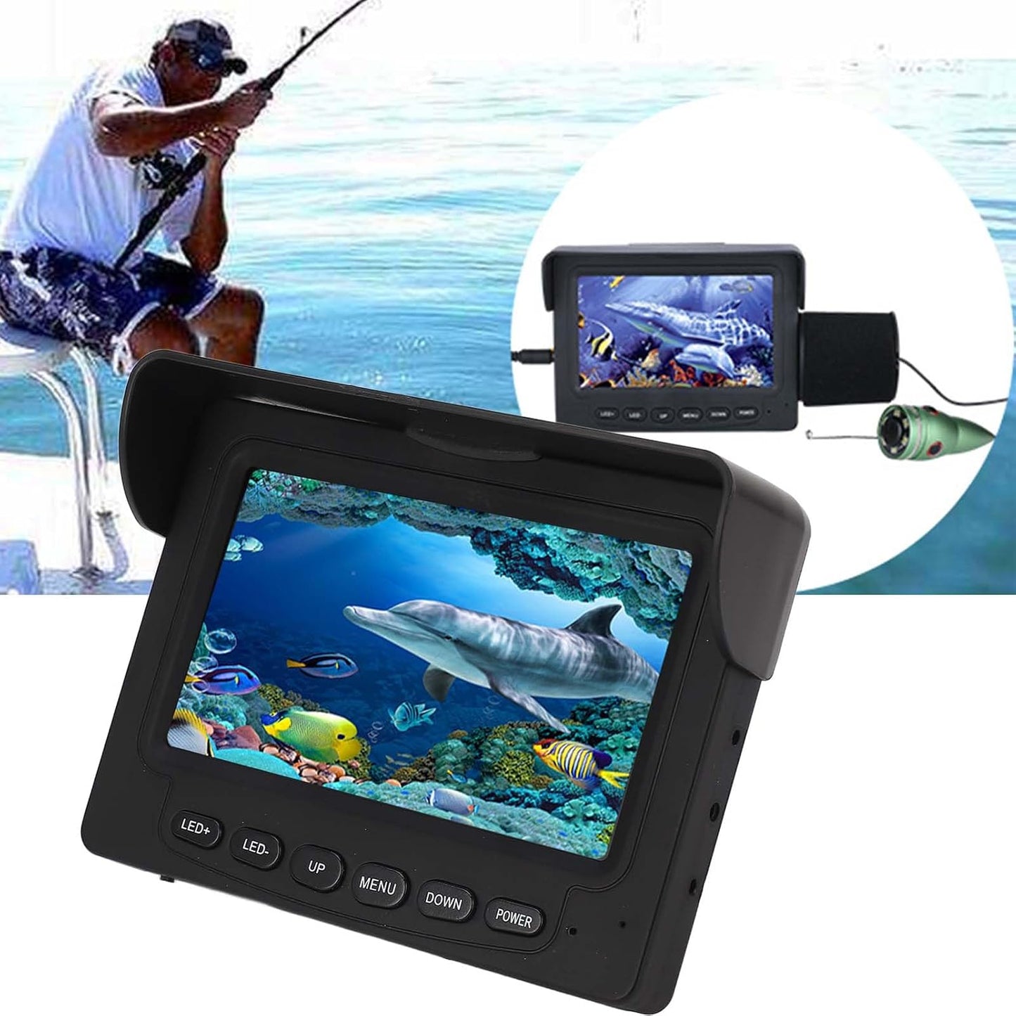Underwater Camera Visual Fishing 4.3 Inch LCD Display 165 Degree Wide Angle Waterproof Digital Camera for Sea Fishing Boat Fishing Underwater Detection Seabed Exploration