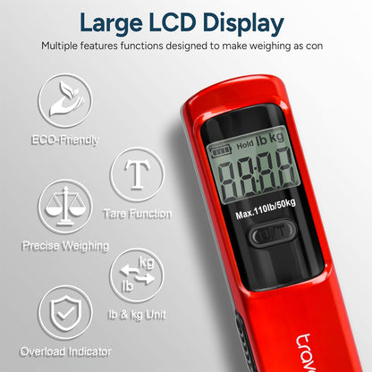 travel inspira Luggage Scale Battery-Free, Travel Essentials, Portable Handheld Digital Suitcase Weight Scale for for Travel Accessories, 110lbs/50kg