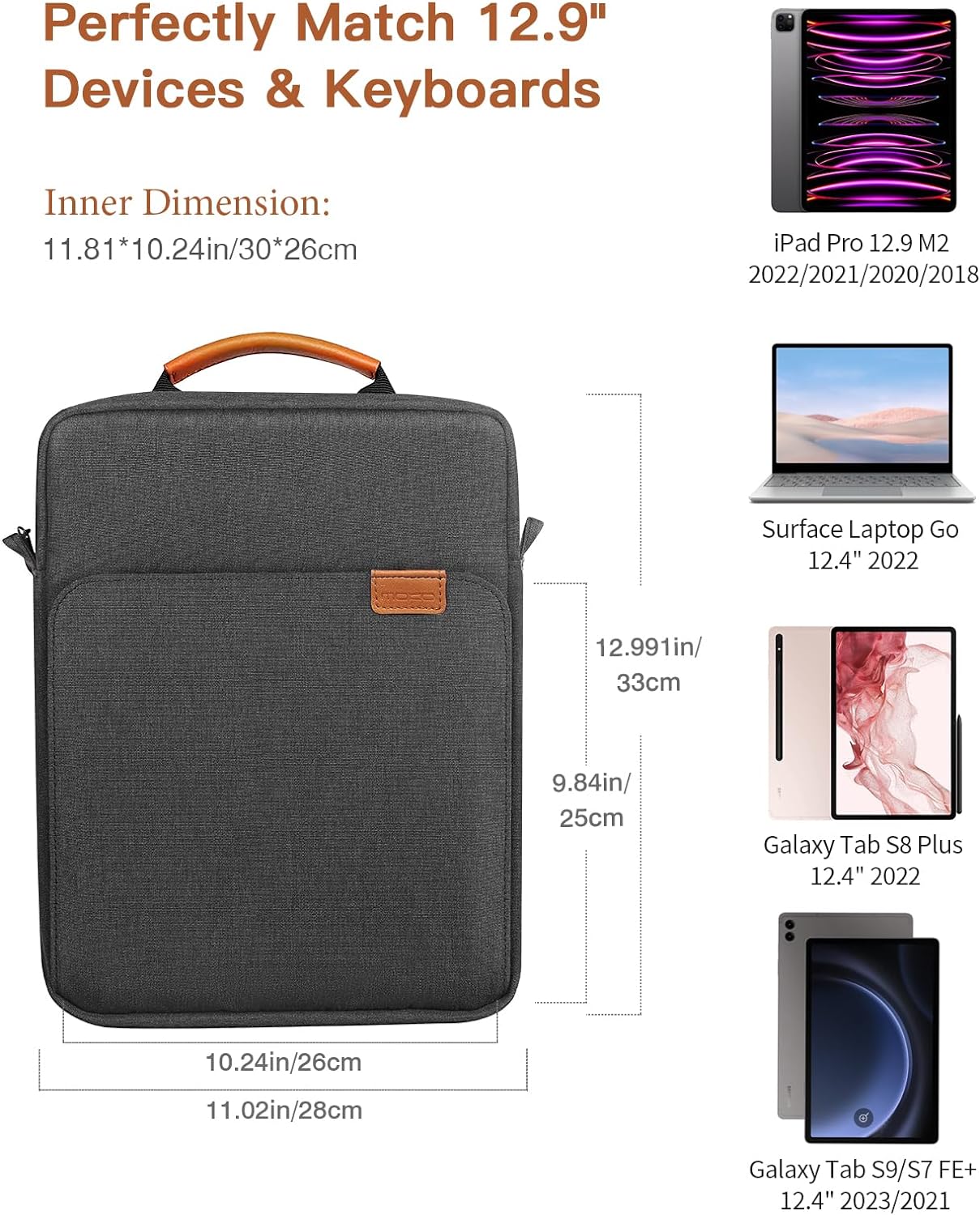MoKo 13.3-14 Inch Laptop Sleeve Bag Fits MacBook Pro M3/M2 14" 2023, MacBook Pro 13" M2, New MacBook Air 13.6" M3/M2 2024/2022,Tab S8 Ultra 14.6",Handle Carrying Case with Shoulder Strap, Black & Gray - PuriLite