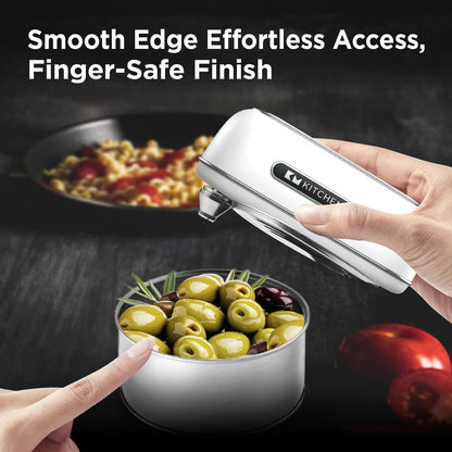 Kitchen Mama Orbit One Stainless Steel Rechargeable Electric Can Opener: Hands-Free, USB-C Charging, Automatic Stop, Smooth Edge, Safety, Blade for Large Cans, Heavy Duty, Soda Can and Pop Can