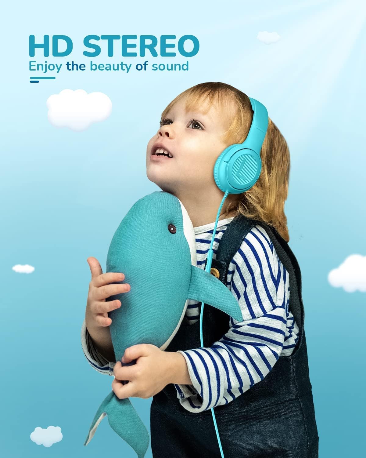 awatrue Kids Headphones with Microphone, Wired Headphones for Kids 85/94dB Safe Volume Limit, Over Ear Headsets, Boys Girls Childrens Headphones for School/Travel/Fire Tablet/BlueOrange