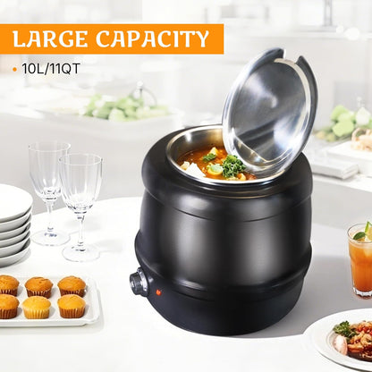 CLIVIA Soup Warmer, 11 Qt Soup Kettle Warmer Electric Commercial Food Kettle Warmer Coountertop with Hinged Lid & Detachable Stainless Steel Insert Pot for Restaurant/Buffet/Hotel/Family, Black