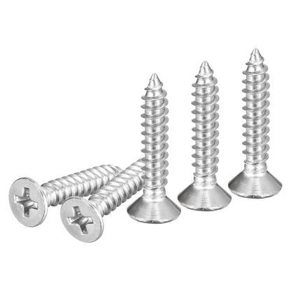 DTGN 100Pcs #8x1 Flat Head Wood Screws, 304 Stainless Steel Phillips Self Tapping Screws - Good for Woodworking, Furniture - Silver