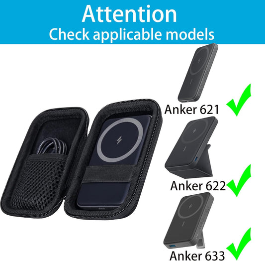 Khanka Hard Travel Case Replacement for Anker 621/622 / 633 Magnetic Battery (MagGo), 5000mAh 10000mAh Magnetic Wireless Portable Charger, Case Only (Black)