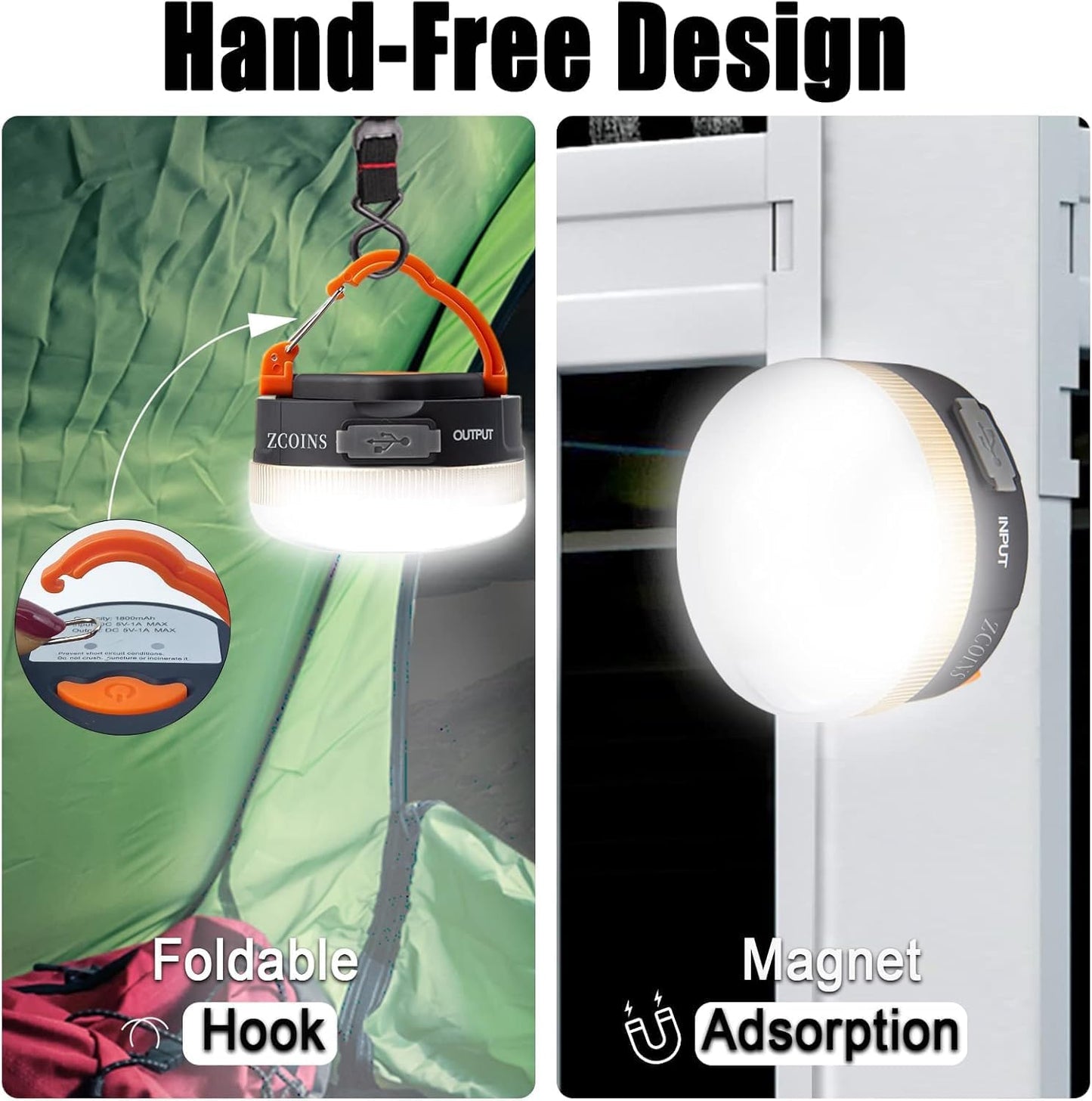 2 Pack Camping Lights Lanterns, USB Rechargeable LED Tent Light with Magnetic Base, 4 Modes with Hook, Portable Waterproof Outdoor Camping Lantern for Hiking, Fishing, Emergency