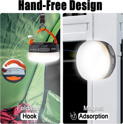 2 Pack Camping Lights Lanterns, USB Rechargeable LED Tent Light with Magnetic Base, 4 Modes with Hook, Portable Waterproof Outdoor Camping Lantern for Hiking, Fishing, Emergency