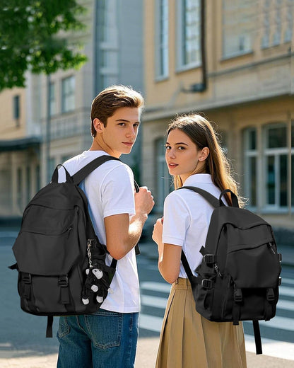 School Backpack for Women Men College High School Bags for Boys Girls Casual Daypack Laptop Backpack Waterproof Black Bookbag Travel Rucksack