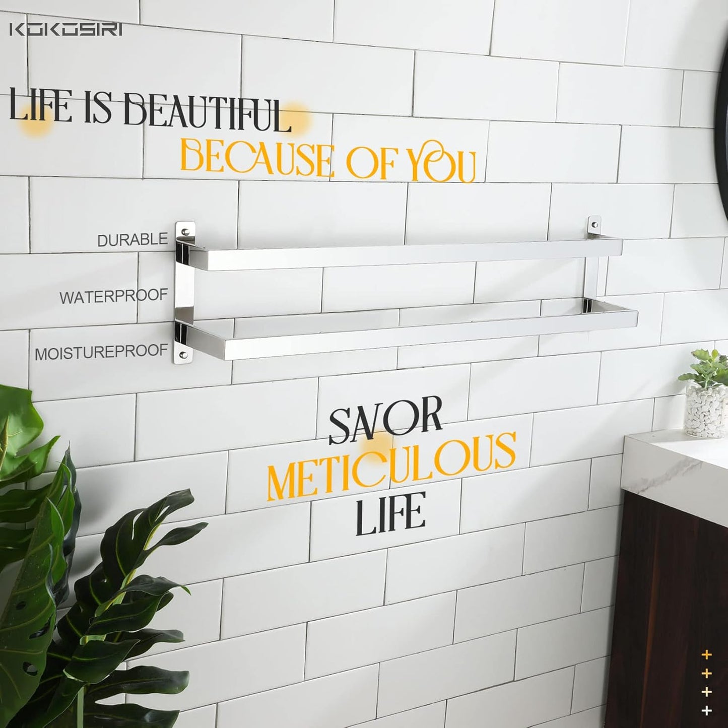 KOKOSIRI Towel Bars Black Bath Towel Holders 20 Inches Bathroom 2-Tiers Ladder Towel Rails Wall Mounted Towels Shelves Rack Stainless Steel, B5008BK-L20