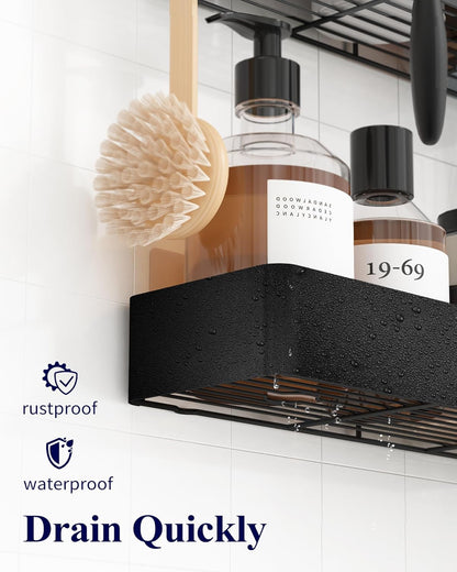 Kitsure Large Shower Caddy - 2 Pack Adhesive Shower Organizer, Drill-Free Shower Shelves for Inside Shower, Rustproof Bathroom Shelf Shower Shelf for Bathroom, Black