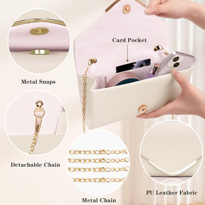 Larcenciel Clutch Purse for Women, Trendy Vegan Leather Envelope Evening Bags w/Chain, Wedding Cocktail Party Formal Handbags - PuriLite