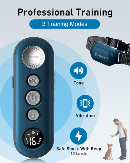 ABBIDOT Shock Collar (8-120 lbs) - Small Size Dog Training Collar with Remote Waterproof Rechargeable Dog Shock Collar with Remote E Collar for Small Medium Large Dogs (Light Blue)