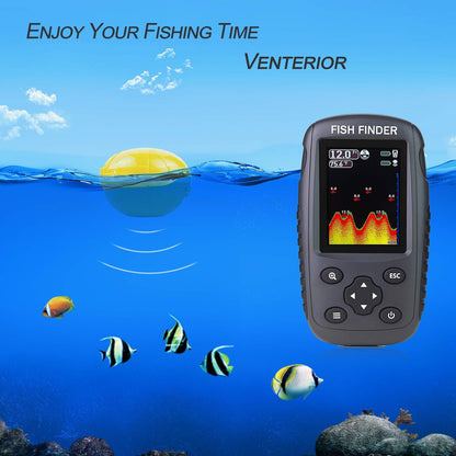 Venterior Portable Rechargeable Fish Finder Wireless Sonar Sensor Fishfinder Depth Locator with Fish Size, Temperature, Bottom Contour, Color Display - PuriLite