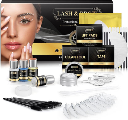 Eyelash Perm Kit, Lash Lift Kit, Eyebrow Lamination Set, Curling Lash Extension & Eyebrow Lift, Suitable for Salon & Home Use, Lasts For 6-8 Weeks (Black)
