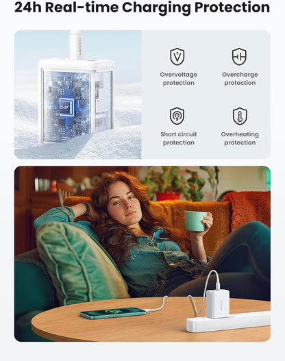 UGREEN 65W USB Type C Wall Charger 3-Port Block Fast PPS Compatible with MacBook Pro/Air, iPad Pro/Air, iPhone 16/15/14/13/12 Pro Max, Galaxy S25 S24 S23, S22, Steam Deck and More