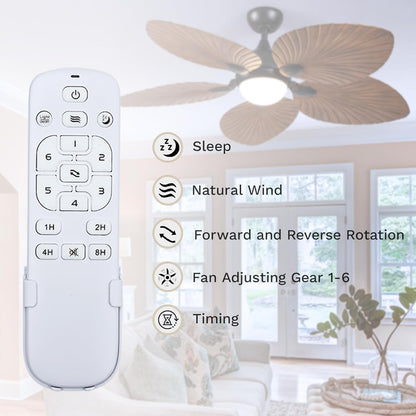 DWVO 52" Ceiling Fans with Lights, Tropical Ceiling Fan with Lights and remote, LED Tri-Color Temperature, Reversible 6 Speeds w/Quiet DC Motor for Living Room, Dining Room, Bedroom