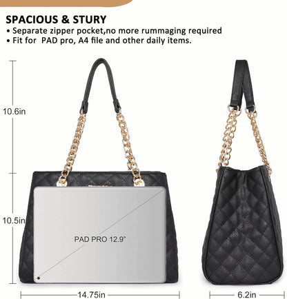 Montana West Quilted Chain Shoulder Bag for Women Medium Handbag Tote Purse - PuriLite