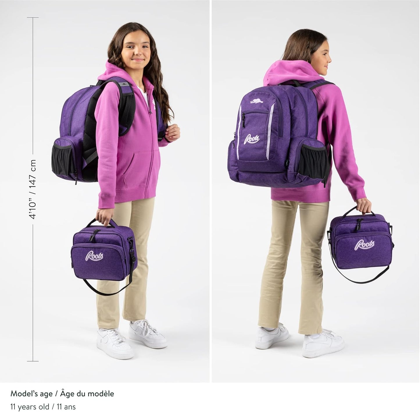 Roots Original 3-in-1 Matching Water Resistant Backpack and Lunch Bag Set with Bonus Pencil Case - Made From 100% Recycled Fabrics - 33 litres, Blue, Large