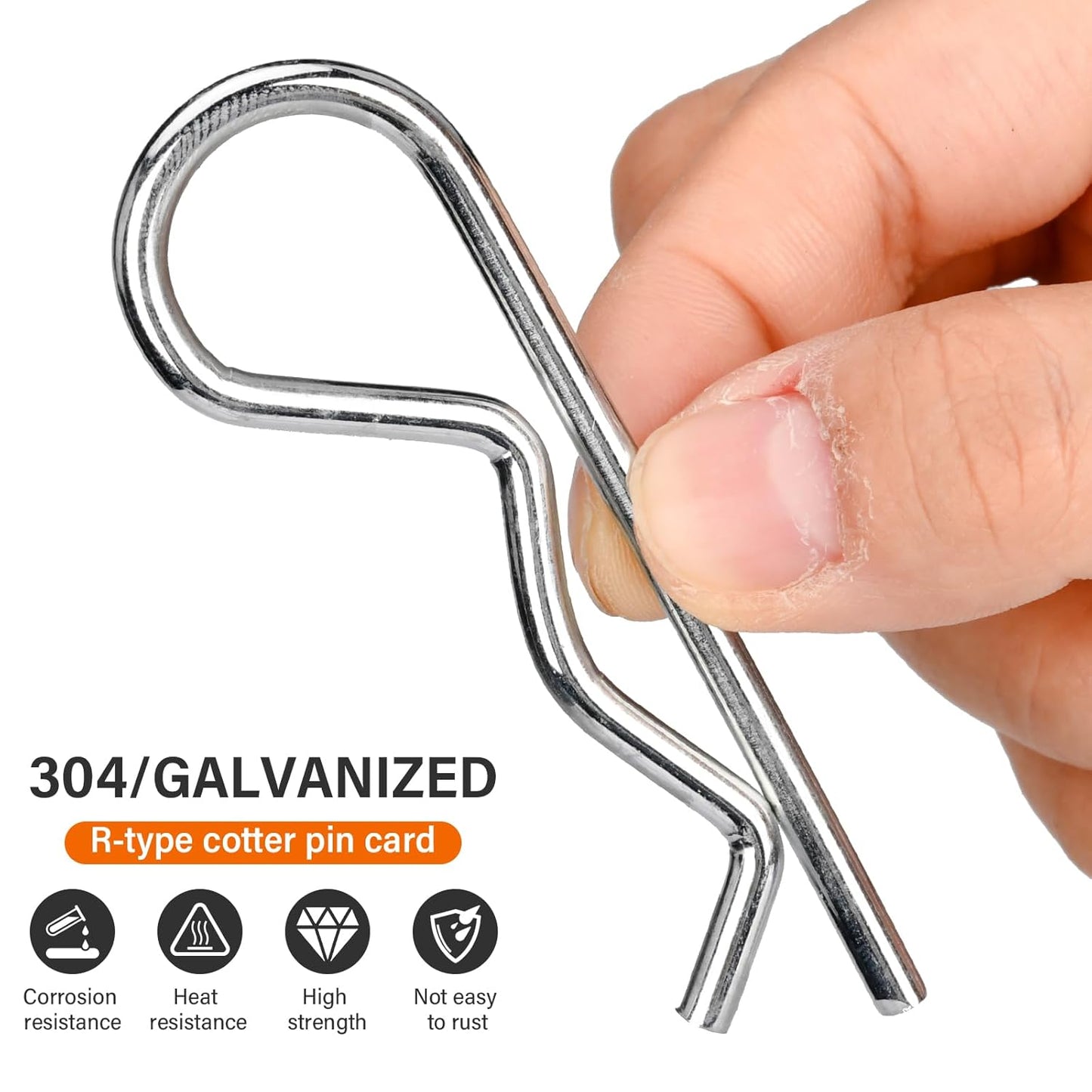 OLCANA 25 Pieces Cotter Pin Assortment Kit 5 Size M1.2 -M3.5 Stainless Steel R Hitch Pin Clips for Tractor Truck Tillage Machine, Retaining Pins