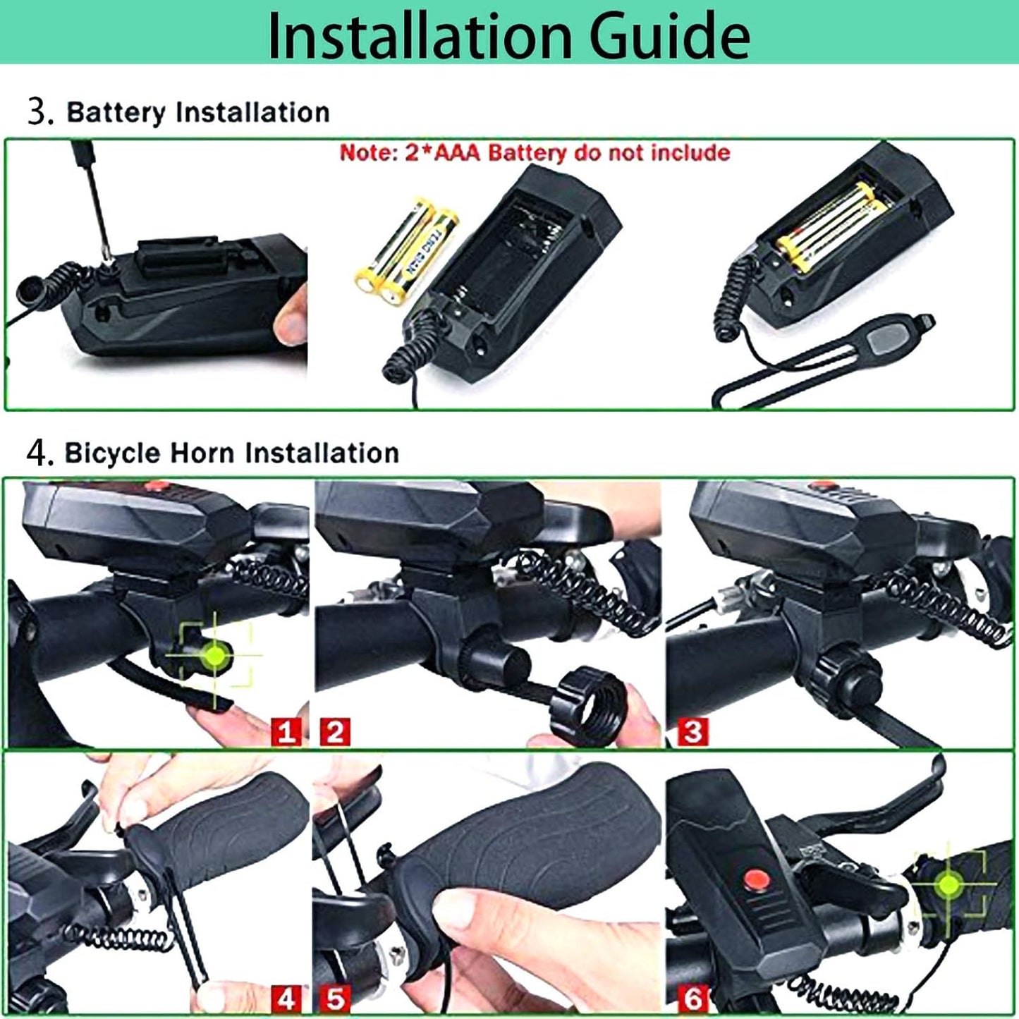 TT-life 120dB Loud Bike Horn, Cycling Bicycle Handlebar Ring Bell Horn with 2 Levels of dB Mode and 5 Different Sounds Black