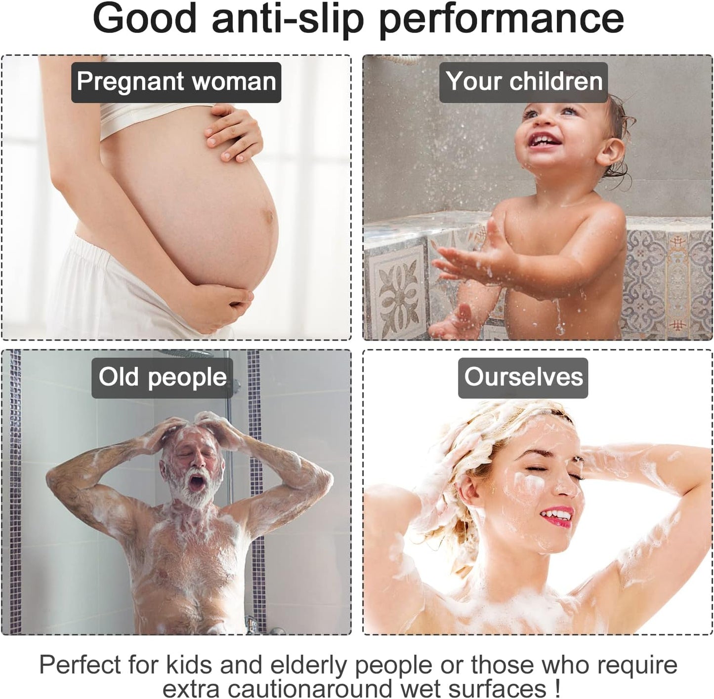 Square Shower Mat, Non Slip Bath Mat, Loofah Shower Stall Mats for Walk-in Shower, 32 x 32 Inches Shower Floor Mat with Drain, Bath Mats for Showers Bathroom, Tub, Seniors