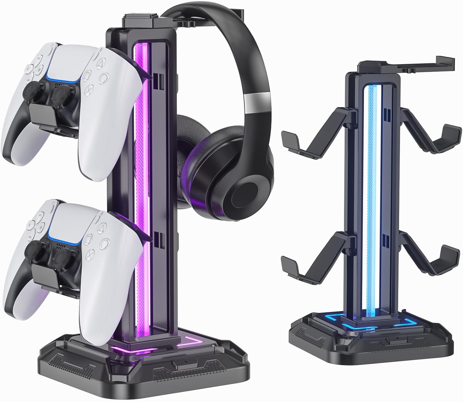 KDD RGB Headset Stand with 9 Light Modes – Rotating Headphone Holder with Detachable Controller Hooks - PuriLite