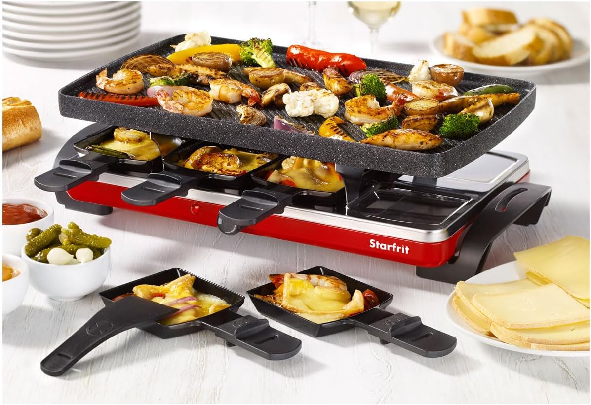 Starfrit The Rock Electric Raclette - 8 Person Party Grill - 8 Spatulas - Reversible Plate - 1500W