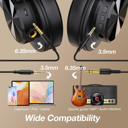 OneOdio A70 Fusion Bluetooth Over Ear Headphones with 72H Playtime, Studio DJ Headphones with Share-Port, Wired and Wireless Recording Headphones with Stereo Sound for Electric Drum Piano Guitar AMP