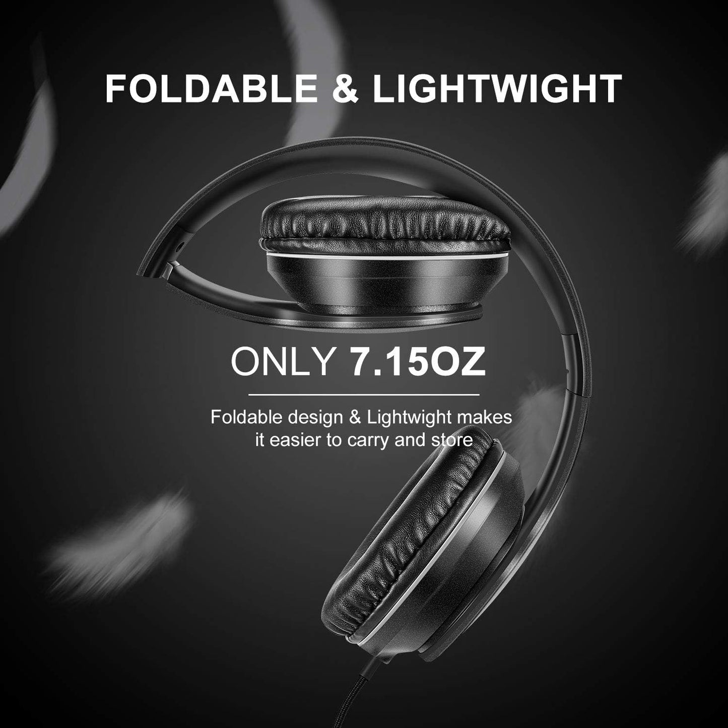 LORELEI X6 Over-Ear Wired Stereo Bass Headphones with Microphone, Lightweight, Foldable & Portable with 1.45M No-Tangle for Smartphone, Tablet, MP3/4, Space Black