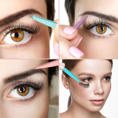 SWEET VIEW 7pcs Eyebrow Tweezers Set, Stainless Steel Tweezers for Women and Man, Precision Plucker Tweezers for Facial Hair, Chin, Eyebrow, Splinter and Ingrown Hair Removal