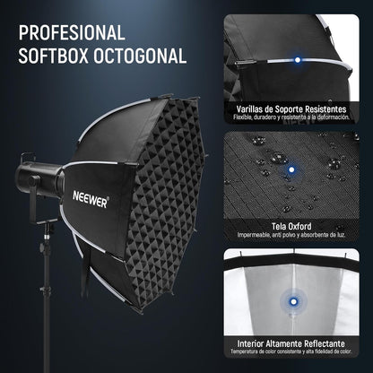 NEEWER 35.4'' Octagonal Softbox, Quick Release Parabolic Soft Box with Bowens Mount, Diffusers, Grid, Bag Compatible with Aputure 120d Compatible with Godox SL60w NEEWER Q4 AS600B CB300B Q300, NS92P