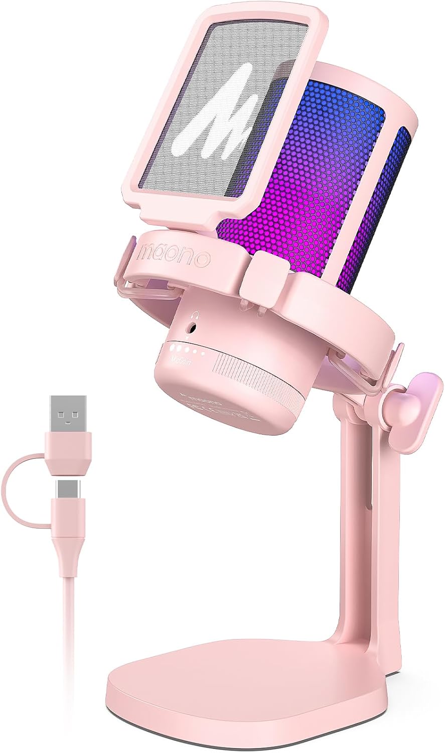 MAONO Gaming USB Microphone, Noise Cancellation Condenser mic with Mute, Gain, Monitoring, Boom Arm for Streaming, Podcast, Vocal, Twitch, YouTube, Discord, PC, Computer, PS4, PS5, Mac, DGM20S