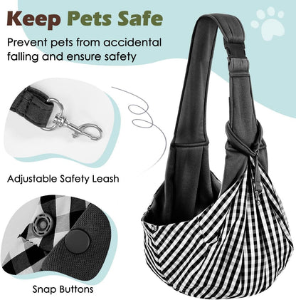 Pawaboo Small Dog Sling Carrier, Reversible Hands Free Dog Sling Carrier for Small Dogs and Cats, Puppy Sling Carrier with Adjustable Strap Buckle & Safety Harness, Puppy Essentials, Grey