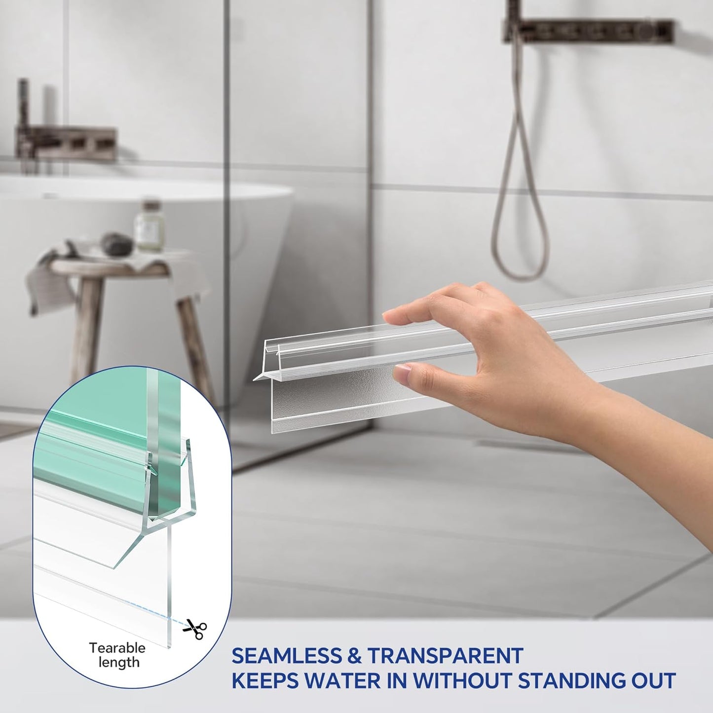 AquivaCoast 2-Pack Shower Door Bottom Seal (1/4" X 36") Clear Glass Shower Door Seal Strip - Stop Shower Leaks