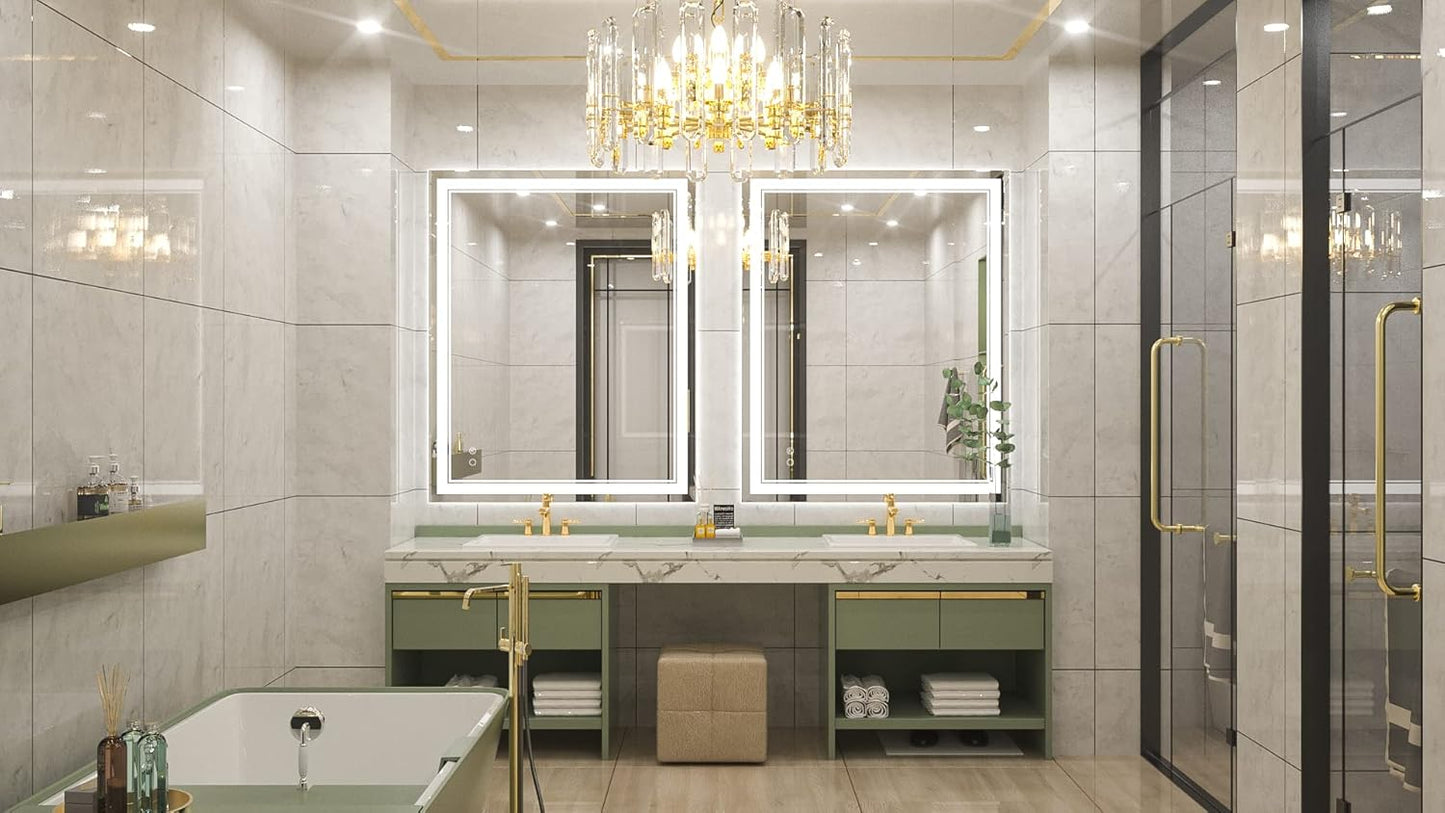 Keonjinn 40 x 24 Inch LED Mirror, Bathroom Mirror with Lights, LED Vanity Mirror, Wall Mounted Anti-Fog Dimmable Lighted Makeup Mirror for Bedroom, IP54 Waterproof (Horizontal/Vertical)