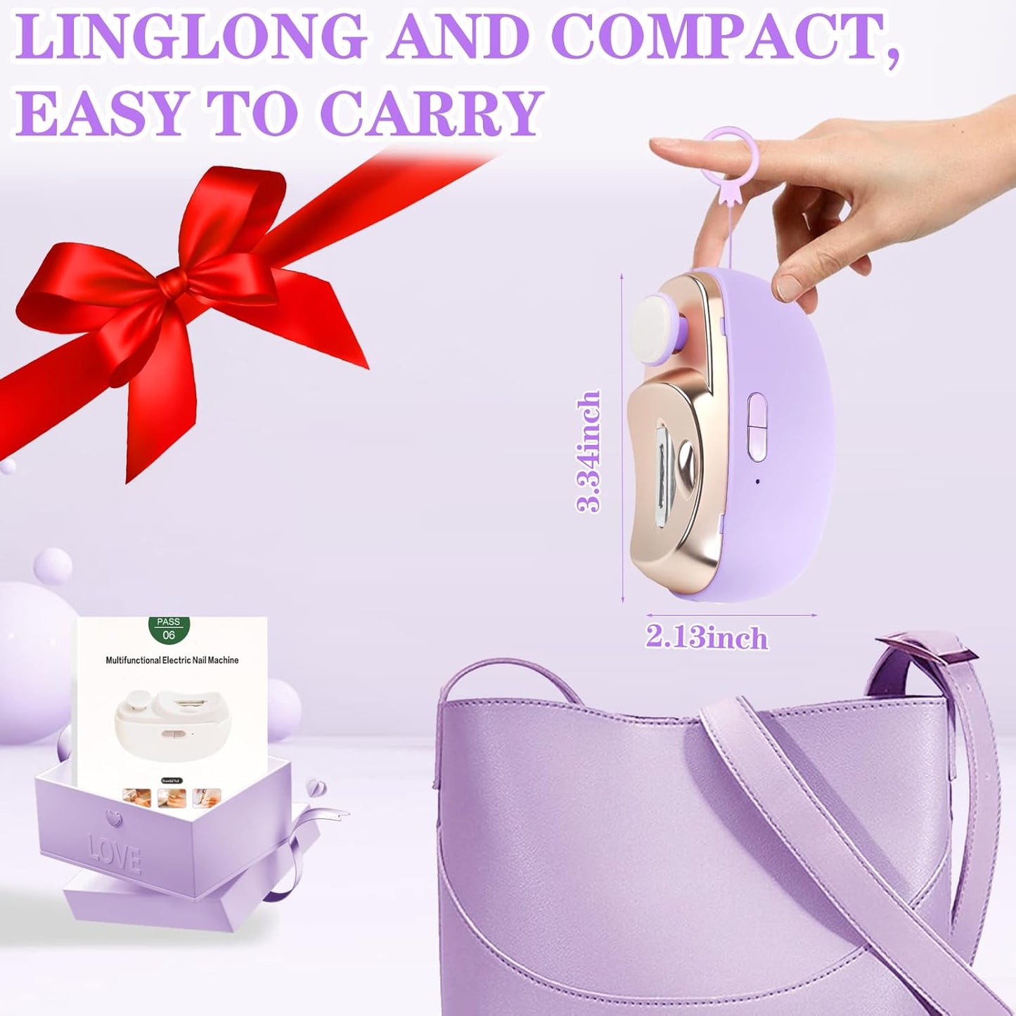 3-in-1 Electric Nail Clippers, Upgrade Electric Nail Clippers for Seniors, Electric Polishing Nail Clippers with Collector, Excellent Electric Nail Trimmer Gift for Your Loves (Lavender-Purple)