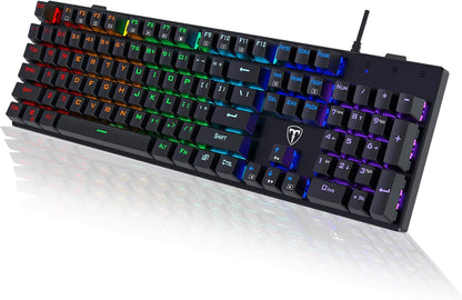 Mechanical Gaming Keyboard,RGB 104 Keys Ultra-Slim Rainbow LED Backlit USB Wired Keyboard with Blue Switches,Durable ABS Keycaps/Anti-Ghosting/Spill-Resistant Mechanical Keyboard for PC Mac Xbox Gamer