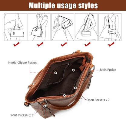 Hobo Bags for Women Handbags Purse Ladies Boho Shoulder Bag Crossbody Purses PU Leather Brown 2PCS