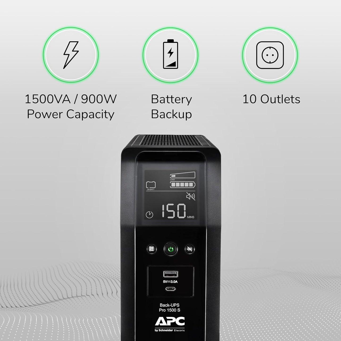 APC by Schneider Electric UPS, 1500VA Sine Wave UPS Battery Backup & Surge Protector, BR1500MS2 Backup Battery with AVR, (2) USB Charger Ports, Back-UPS Pro Uninterruptible Power Supply