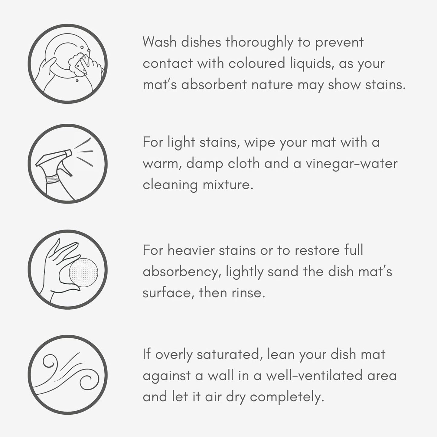 Natureva Home - Stone Dish Drying Mat | Super Absorbent, Quick Dry | Diatomite Mats for Kitchen Counter | Made of Natural Diatomaceous Earth | Absorbing Water Instantly | Design Tide | Colour Graphite