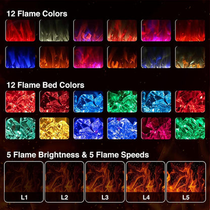 Electric Fireplace 50'' Recessed Wall Mounted Electric Fireplace with Adjustable 12-Color Flame Brightness & Speed