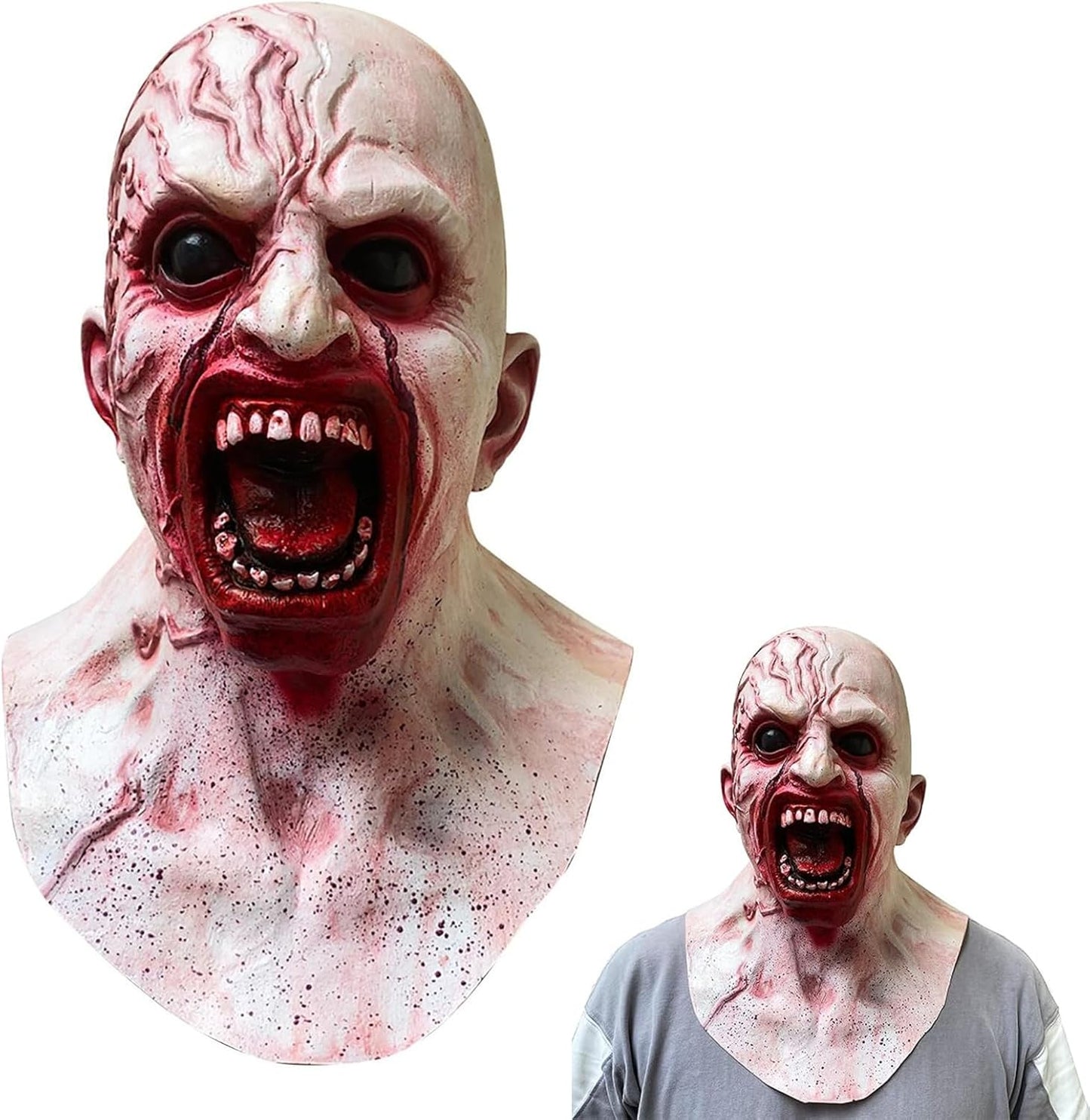 Scary Halloween Mask for Adults, Realistic Creepy Horror Human Face Masks for Cosplay Movie Costume Party