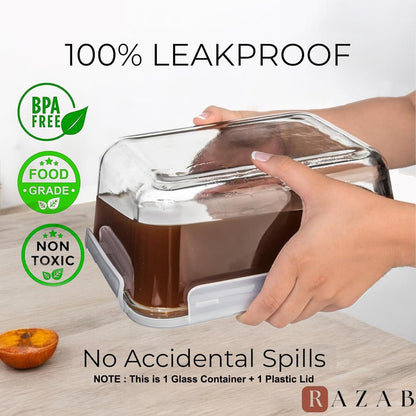 Razab 3300 Ml / 112 Oz Large Glass Container Food Storage with Lids - Leakproof, BPA-Free Large Meal Prep Container Ideal for Roasting Turkey, Store Leftover - Microwave & Oven Safe