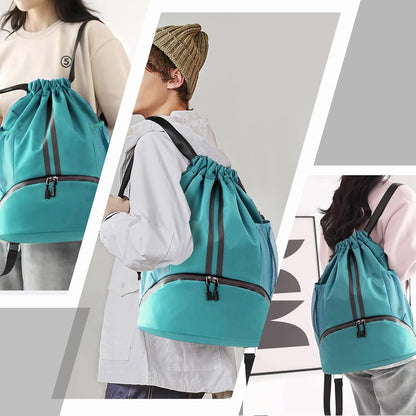 Hoedia Sports Drawstring Backpack - String Swim Gym Bag with Shoes Compartment and Wet Proof Pocket for Women/Men