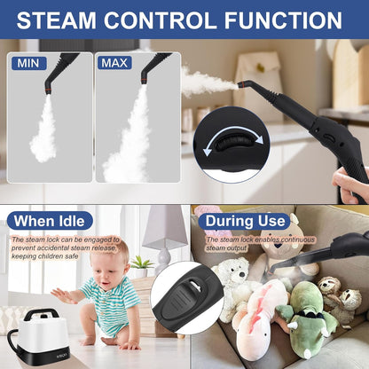 Steam Cleaner with 24 Accessories, 5-Bar Steamer Cleaning 1.5L Tank