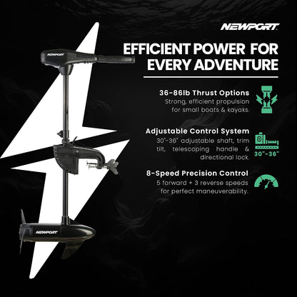 Newport Vessels NV-Series 46lb Thrust Saltwater Transom Mounted Trolling Electric Trolling Motor w/ LED Battery Indicator & 30" Shaft