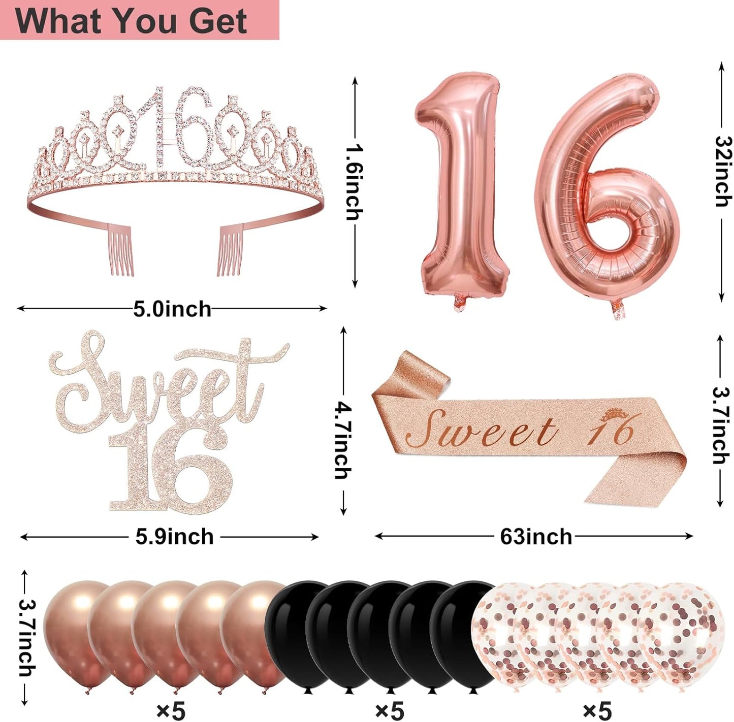 40th Birthday Decorations for Women,32pcs 40th Birthday Party Decorations,Including Backdrop, Crown,Sash,banner, Hanging Swirl,Cake Topper,balloons,Paper Fans,Anniversary Card and paper fans