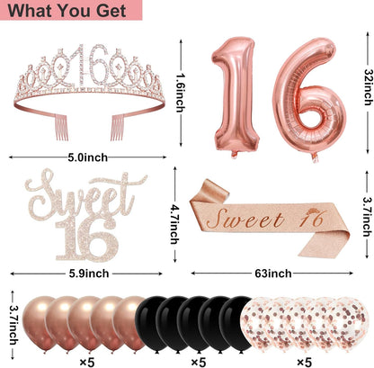 40th Birthday Decorations for Women,32pcs 40th Birthday Party Decorations,Including Backdrop, Crown,Sash,banner, Hanging Swirl,Cake Topper,balloons,Paper Fans,Anniversary Card and paper fans