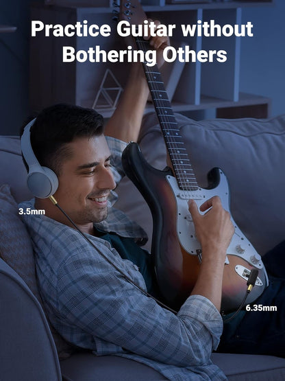 UGREEN 1/8 to 1/4 Inch Cable, 3.5mm TRS to 6.35mm Audio Cable Guitar to Aux Male Cord with Zinc Alloy Housing and Nylon Braid for Amplifier, Mixer, Digital Keyboard, Home Theater, Laptop, 6.6FT