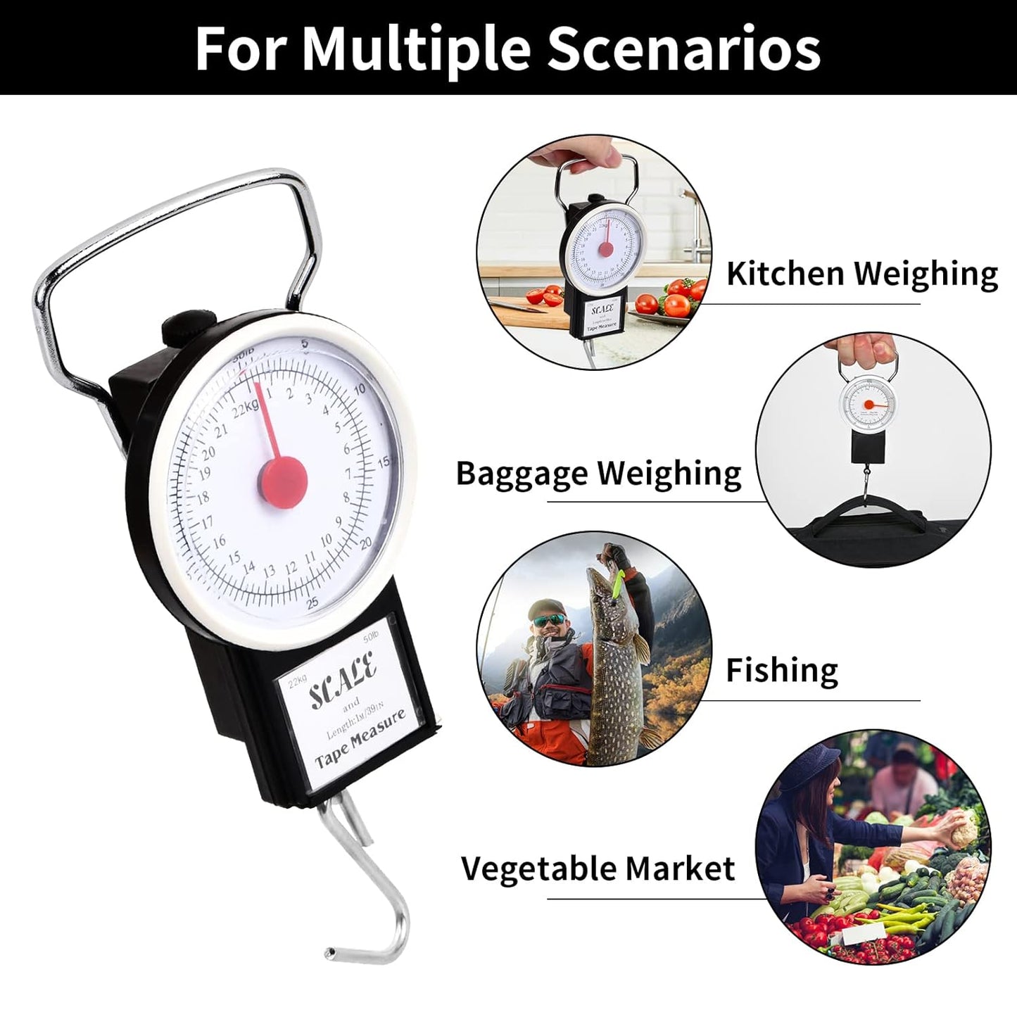 Dokpav Portable Manual Luggage Scale, Plastic Spring Balance Scale, Multi-Purpose Hand Held Dial Weight Scales, Hanging Spring Scale, Digital Hanging Scale, Household Portable Scale(50lbs/22KG)